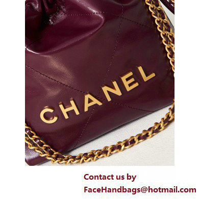 Chanel Shiny Calfskin  &  Gold-Tone Metal CHANEL 22 Mini Handbag AS3980 Burgundy